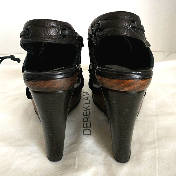Derek Lam Genuine Leather Wedge Slingback Sandals - Black Size 37 - Picture 6 of 8